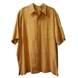 Tori Richard 100% Silk Short Sleeve Camp Shirt Hawaiian Orange, Large, Button Up